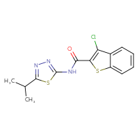 Chemical structure of 3-chloro-N-[5-(propan-2-yl)-1,3,4-thiadiazol-2-yl]-1-benzothiophene-2-carboxamide - CSSB00102627020