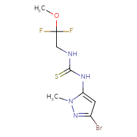 Chemical structure of 1-(3-bromo-1-methyl-1H-pyrazol-5-yl)-3-(2,2-difluoro-2-methoxyethyl)thiourea - CSSB21432510596