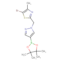 Chemical structure of 5-bromo-4-methyl-2-{[4-(4,4,5,5-tetramethyl-1,3,2-dioxaborolan-2-yl)-1H-pyrazol-1-yl]methyl}-1,3-thiazole - CSSB06642255874