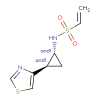Chemical structure of rac-N-[(1R,2R)-2-(1,3-thiazol-4-yl)cyclopropyl]ethene-1-sulfonamide - CSSB09896491402