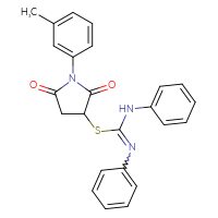 Chemical structure of 1-{[1-(3-methylphenyl)-2,5-dioxopyrrolidin-3-yl]sulfanyl}-N,N'-diphenylmethanimidamide - CSSB00121703447