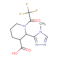 Chemical structure of 2-(4-methyl-4H-1,2,4-triazol-3-yl)-1-(2,2,2-trifluoroacetyl)piperidine-3-carboxylic acid - CSSB03496564492
