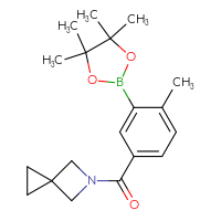 Chemical structure of 5-[4-methyl-3-(4,4,5,5-tetramethyl-1,3,2-dioxaborolan-2-yl)benzoyl]-5-azaspiro[2.3]hexane - CSSB00242993536