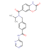 Chemical structure of 3-oxo-N-(propan-2-yl)-N-({4-[(pyrimidin-4-yl)carbamoyl]phenyl}methyl)-3,4-dihydro-2H-1,4-benzoxazine-7-carboxamide - CSSB06256033944