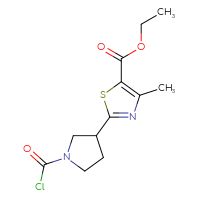 Chemical structure of ethyl 2-[1-(carbonochloridoyl)pyrrolidin-3-yl]-4-methyl-1,3-thiazole-5-carboxylate - CSSB21224773985