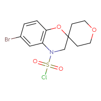 Chemical structure of 6-bromo-3,4-dihydrospiro[1,4-benzoxazine-2,4'-oxane]-4-sulfonyl chloride - CSSB21224773592
