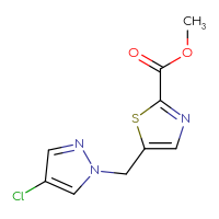 Chemical structure of methyl 5-[(4-chloro-1H-pyrazol-1-yl)methyl]-1,3-thiazole-2-carboxylate - CSSB20618359444