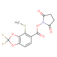 Chemical structure of 2,5-dioxopyrrolidin-1-yl 2,2-difluoro-4-(methylsulfanyl)-2H-1,3-benzodioxole-5-carboxylate - CSSB20270230171