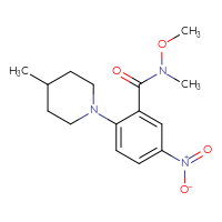 Chemical structure of N-methoxy-N-methyl-2-(4-methylpiperidin-1-yl)-5-nitrobenzamide - CSSB00026315808