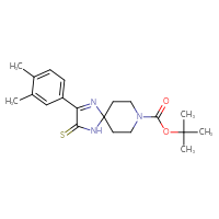 Chemical structure of tert-butyl 2-(3,4-dimethylphenyl)-3-sulfanylidene-1,4,8-triazaspiro[4.5]dec-1-ene-8-carboxylate - CSSB00025683412