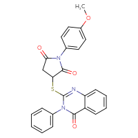 Chemical structure of 1-(4-methoxyphenyl)-3-[(4-oxo-3-phenyl-3,4-dihydroquinazolin-2-yl)sulfanyl]pyrrolidine-2,5-dione - CSSB00132500241
