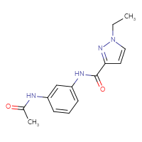 Chemical structure of N-(3-acetamidophenyl)-1-ethyl-1H-pyrazole-3-carboxamide - CSSB00047638704