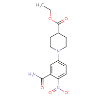 Chemical structure of ethyl 1-(3-carbamoyl-4-nitrophenyl)piperidine-4-carboxylate - CSSB00025728813