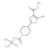 Chemical structure of tert-butyl 4-[4-(methoxycarbonyl)-5-methyl-1,3-thiazol-2-yl]piperidine-1-carboxylate - CSSB01069547290