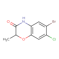 Chemical structure of 6-bromo-7-chloro-2-methyl-3,4-dihydro-2H-1,4-benzoxazin-3-one - CSSB14948340148