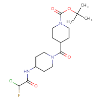 Chemical structure of tert-butyl 4-[4-(2-chloro-2-fluoroacetamido)piperidine-1-carbonyl]piperidine-1-carboxylate - CSSB21332120151