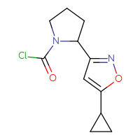 Chemical structure of 2-(5-cyclopropyl-1,2-oxazol-3-yl)pyrrolidine-1-carbonyl chloride - CSSB14968819099