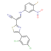 Chemical structure of 2-[4-(2,4-dichlorophenyl)-1,3-thiazol-2-yl]-3-[(4-fluoro-3-nitrophenyl)amino]prop-2-enenitrile - CSSB00121732143