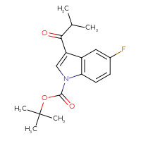 Chemical structure of tert-butyl 5-fluoro-3-(2-methylpropanoyl)-1H-indole-1-carboxylate - CSSB21332173033