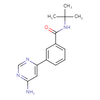 Chemical structure of 3-(6-aminopyrimidin-4-yl)-N-tert-butylbenzamide - CSSB21531603150