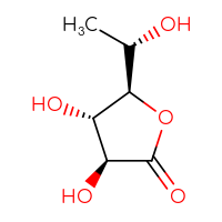 Chemical structure of (3S,4S,5R)-3,4-dihydroxy-5-[(1S)-1-hydroxyethyl]oxolan-2-one - CSSB00015473751