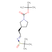 Chemical structure of tert-butyl (3S)-3-(2-{[(R)-2-methylpropane-2-sulfinyl]imino}ethyl)pyrrolidine-1-carboxylate - CSSB21332856439
