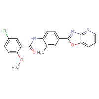 Chemical structure of 5-chloro-2-methoxy-N-(2-methyl-4-{[1,3]oxazolo[4,5-b]pyridin-2-yl}phenyl)benzamide - CSSB00121617860
