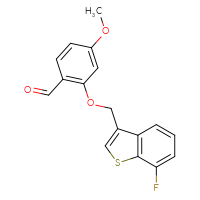 Chemical structure of 2-[(7-fluoro-1-benzothiophen-3-yl)methoxy]-4-methoxybenzaldehyde - CSSB21349266350