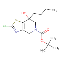 Chemical structure of tert-butyl 7-butyl-2-chloro-7-hydroxy-4H,5H,6H,7H-[1,3]thiazolo[4,5-c]pyridine-5-carboxylate - CSSB21246290890
