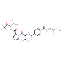 Chemical structure of sodium 2-[(4-{[(2S)-3-methyl-1-oxo-1-[(2S)-2-[(1,1,1-trifluoro-4-methyl-2-oxopentan-3-yl)carbamoyl]pyrrolidin-1-yl]butan-2-yl]carbamoyl}phenyl)formamido]acetate - CSSB02495326258