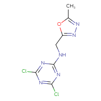 Chemical structure of 4,6-dichloro-N-[(5-methyl-1,3,4-oxadiazol-2-yl)methyl]-1,3,5-triazin-2-amine - CSSB00024981523