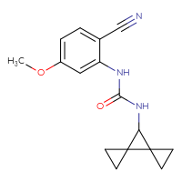 Chemical structure of 1-(2-cyano-5-methoxyphenyl)-3-{dispiro[2.0.2⁴.1³]heptan-7-yl}urea - CSSB15328043828