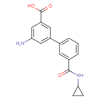 Chemical structure of 5-amino-3'-(cyclopropylcarbamoyl)-[1,1'-biphenyl]-3-carboxylic acid - CSSB00150701464
