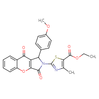 Chemical structure of ethyl 2-[1-(4-methoxyphenyl)-3,9-dioxo-1H,2H,3H,9H-chromeno[2,3-c]pyrrol-2-yl]-4-methyl-1,3-thiazole-5-carboxylate - CSSB00026747520