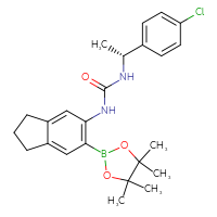 Chemical structure of 1-[(1R)-1-(4-chlorophenyl)ethyl]-3-[6-(4,4,5,5-tetramethyl-1,3,2-dioxaborolan-2-yl)-2,3-dihydro-1H-inden-5-yl]urea - CSSB21332056983