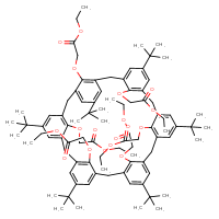 Chemical structure of ethyl 2-{[5,11,17,23,29,35-hexa-tert-butyl-38,39,40,41,42-pentakis(2-ethoxy-2-oxoethoxy)heptacyclo[31.3.1.1³,⁷.1⁹,¹³.1¹⁵,¹⁹.1²¹,²⁵.1²⁷,³¹]dotetraconta-1(37),3,5,7(42),9,11,13(41),15,17,19(40),21,23,25(39),27,29,31(38),33,35-octadecaen-37-yl]oxy}acetate - CSSB02125553596