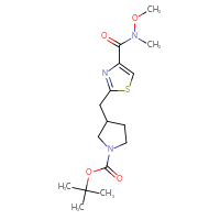 Chemical structure of tert-butyl 3-({4-[methoxy(methyl)carbamoyl]-1,3-thiazol-2-yl}methyl)pyrrolidine-1-carboxylate - CSSB01045818433