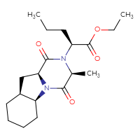 Chemical structure of ethyl (2S)-2-[(3S,5aS,9aS,10aS)-3-methyl-1,4-dioxo-dodecahydropyrazino[1,2-a]indol-2-yl]pentanoate - CSSB00020665315