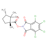 Chemical structure of 4,5,6,7-tetrachloro-1,3-dioxo-2,3-dihydro-1H-isoindol-2-yl (1R,3S)-1,2,2,3-tetramethylcyclopentane-1-carboxylate - CSSB20269570008