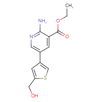 Chemical structure of ethyl 2-amino-5-[5-(hydroxymethyl)thiophen-3-yl]pyridine-3-carboxylate - CSSB06584690310