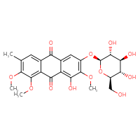 Chemical structure of 1-hydroxy-2,7,8-trimethoxy-6-methyl-3-{[(2S,3R,4S,5S,6R)-3,4,5-trihydroxy-6-(hydroxymethyl)oxan-2-yl]oxy}-9,10-dihydroanthracene-9,10-dione - CSSB20622561898