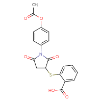 Chemical structure of 2-({1-[4-(acetyloxy)phenyl]-2,5-dioxopyrrolidin-3-yl}sulfanyl)benzoic acid - CSSB00121598861