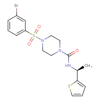 Chemical structure of 4-(3-bromobenzenesulfonyl)-N-[(1S)-1-(thiophen-2-yl)ethyl]piperazine-1-carboxamide - CSSB00107865130