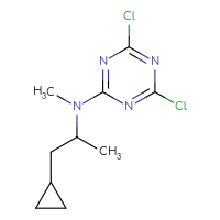 Chemical structure of 4,6-dichloro-N-(1-cyclopropylpropan-2-yl)-N-methyl-1,3,5-triazin-2-amine - CSSB02137453447