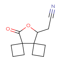 Chemical structure of 2-{11-oxo-10-oxadispiro[3.0.3⁵.3⁴]undecan-9-yl}acetonitrile - CSSB21224761711