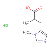 Chemical structure of 2-methyl-3-(1-methyl-1H-imidazol-5-yl)propanoic acid hydrochloride - CSSB21381576950