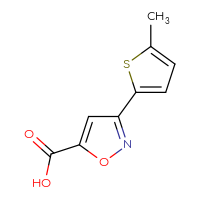 Chemical structure of 3-(5-methylthiophen-2-yl)-1,2-oxazole-5-carboxylic acid - CSSB00021660082
