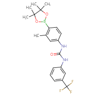 Chemical structure of 3-[3-methyl-4-(4,4,5,5-tetramethyl-1,3,2-dioxaborolan-2-yl)phenyl]-1-[3-(trifluoromethyl)phenyl]urea - CSSB21332158142