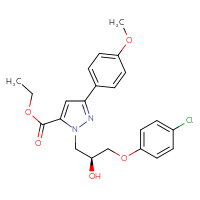 Chemical structure of ethyl 1-[(2S)-3-(4-chlorophenoxy)-2-hydroxypropyl]-3-(4-methoxyphenyl)-1H-pyrazole-5-carboxylate - CSSB03437846961