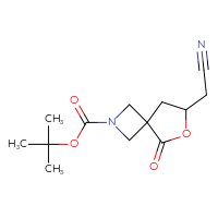 Chemical structure of tert-butyl 7-(cyanomethyl)-5-oxo-6-oxa-2-azaspiro[3.4]octane-2-carboxylate - CSSB21224761812